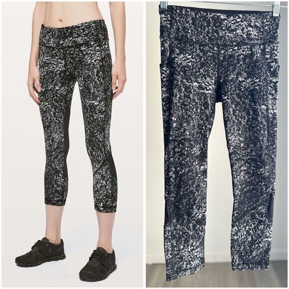 Lululemon Pace Rival Crop *22" Achromatize Ice Grey Black Size 4 - Picture 1 of 13